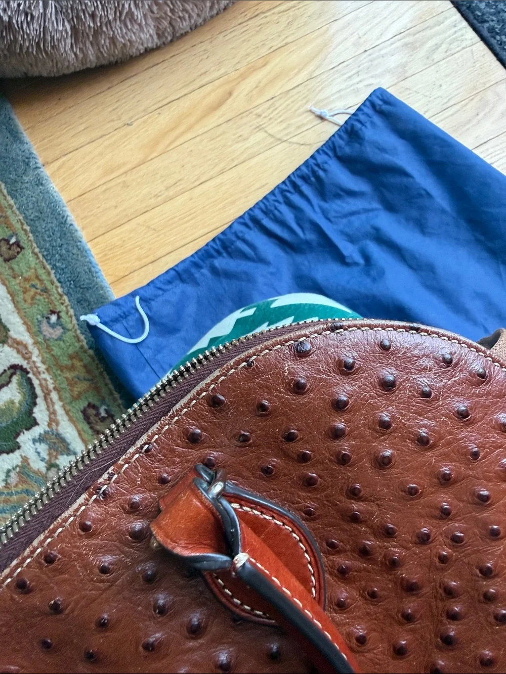 Dooney & Bourke Chestnut Brown Ostrich-Embossed Leather Satchel